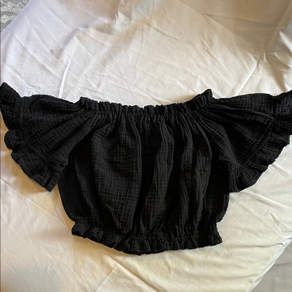 Ocean Drive Black Ruffle Crop Top